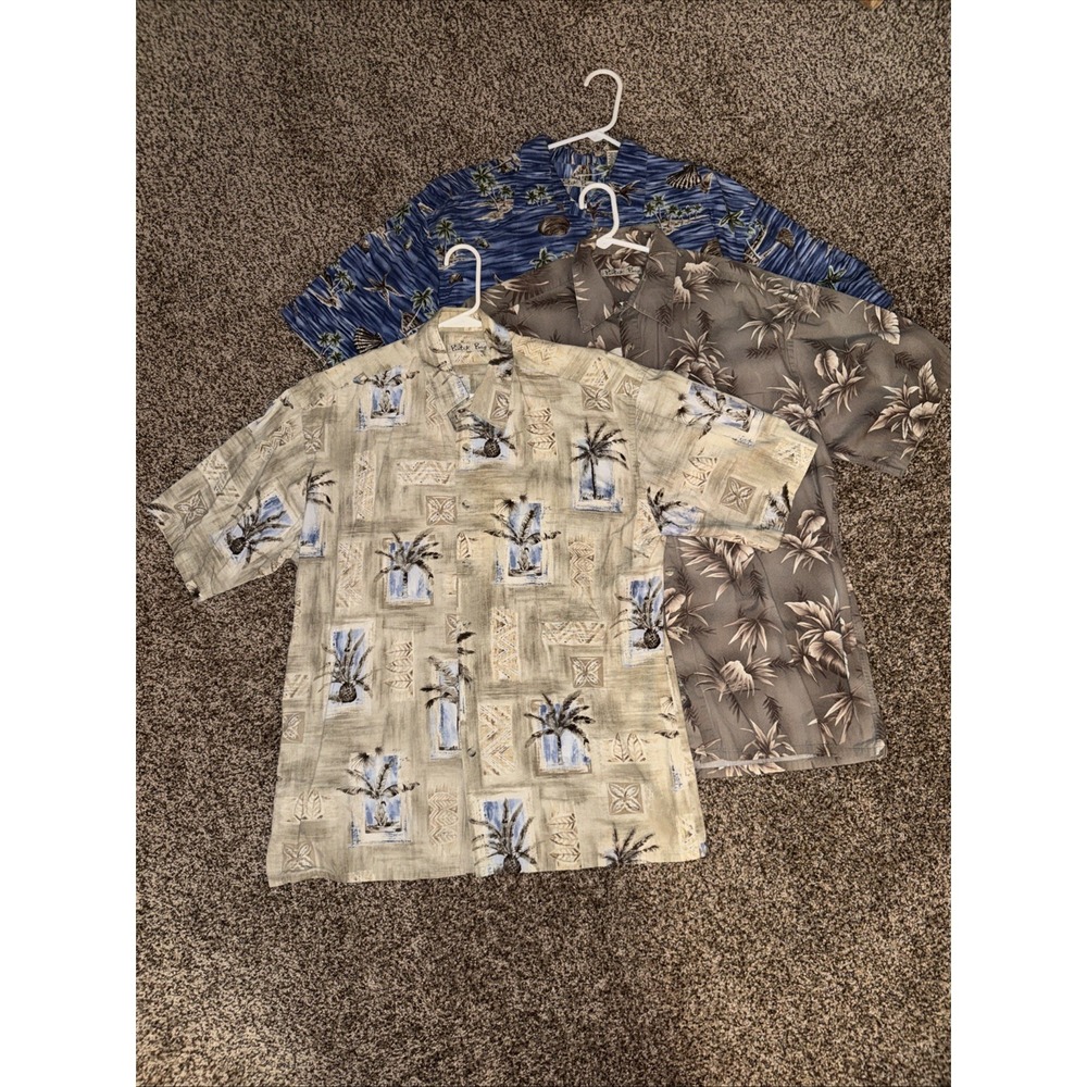 Hawaiian Shirt Men's L Batck Bay Cotton Short Sleeve Button Up Tropical Lot Of 3